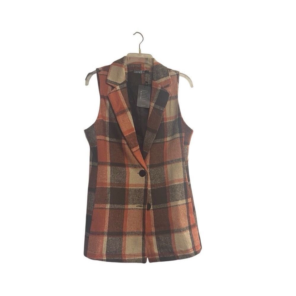 YACUN Women’s Sleeveless Buffalo Lined Plaid Vest Size Small Fall Winter Pockets